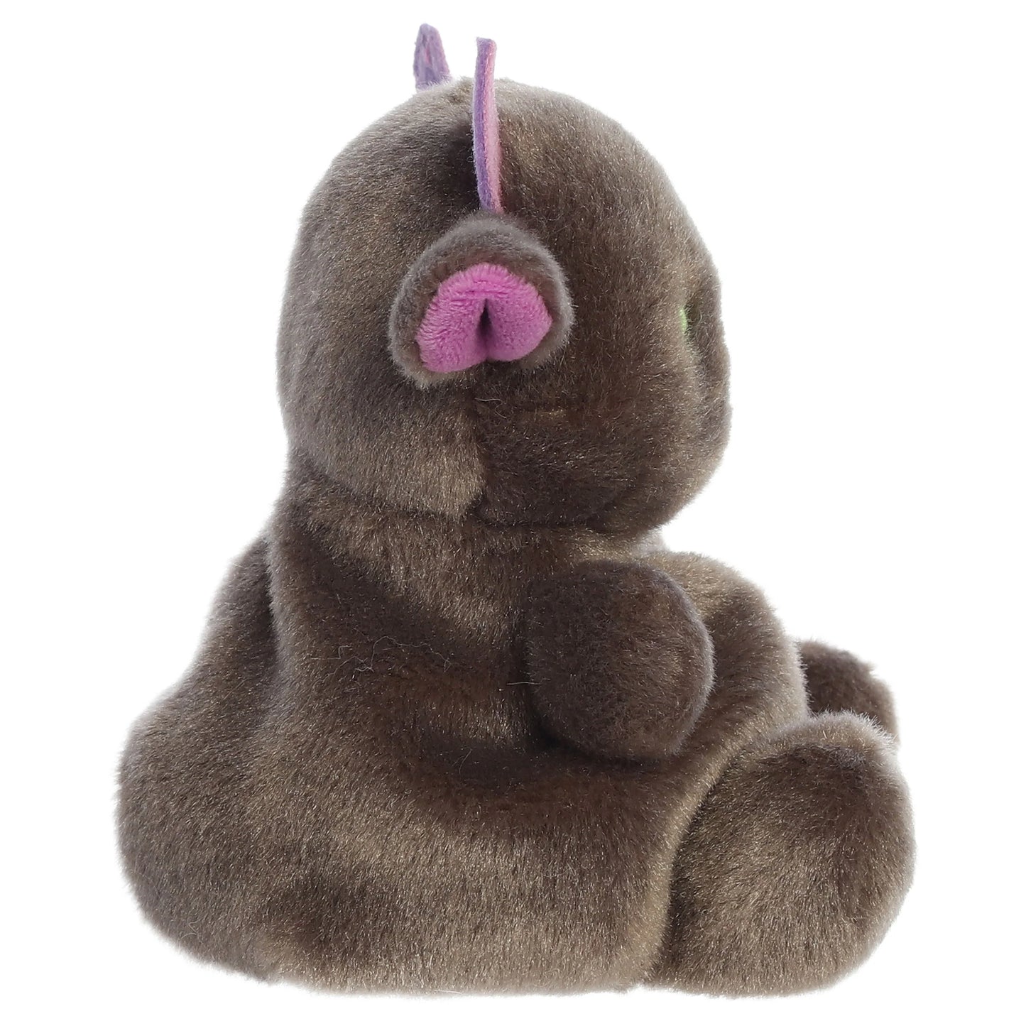 Palm Pals Murk Monster mythical plush toy with a smoky gray body, pink horns, and a single green eye