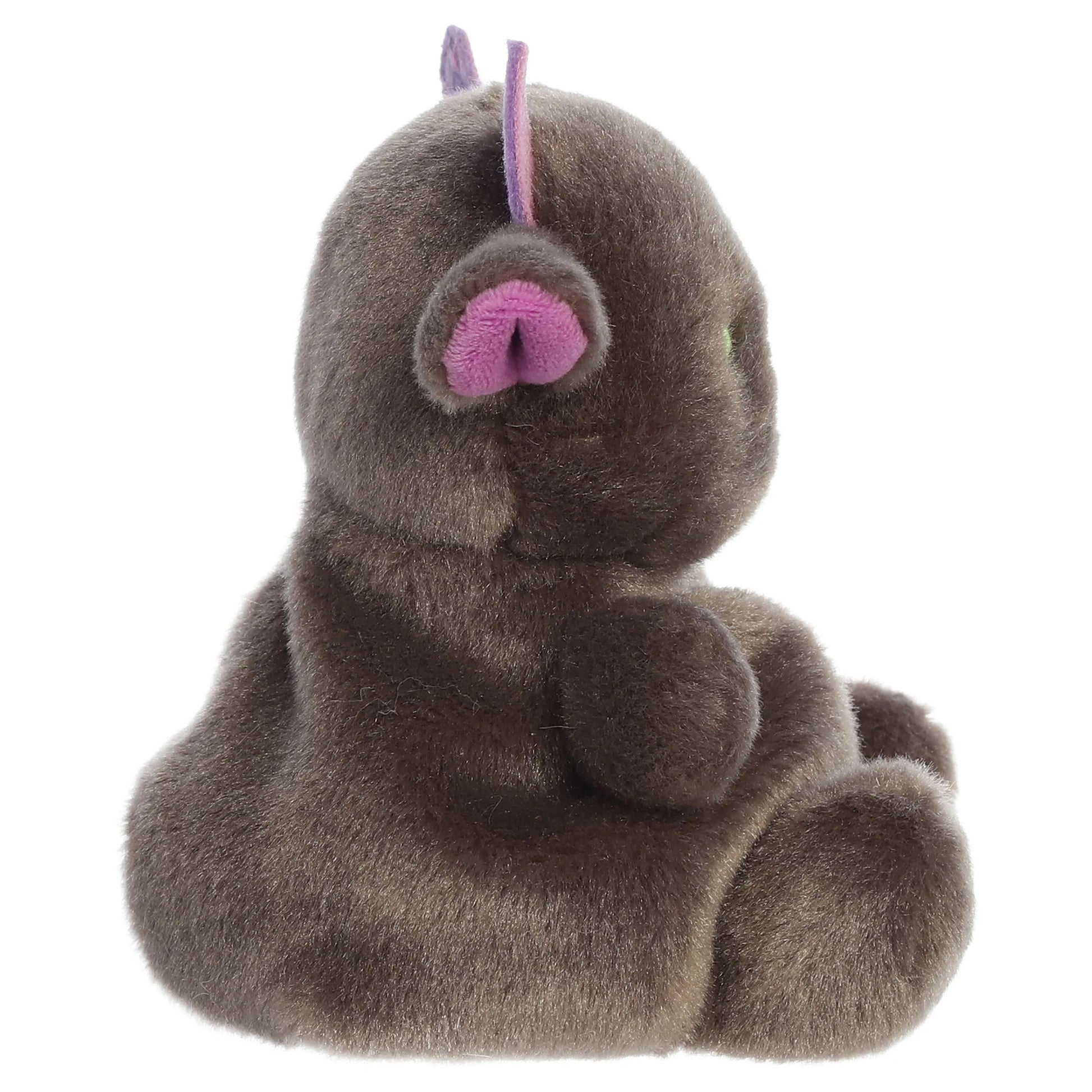 Palm Pals Murk Monster mythical plush toy with a smoky gray body, pink horns, and a single green eye
