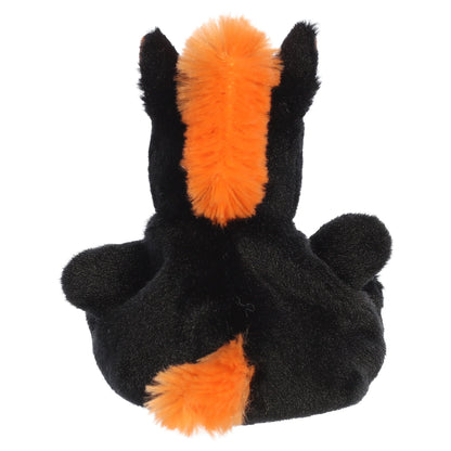 Palm Pals Nessus Nightmare plush toy in black with a fiery orange mane, tiny pointed ears, and deep-set red eyes.