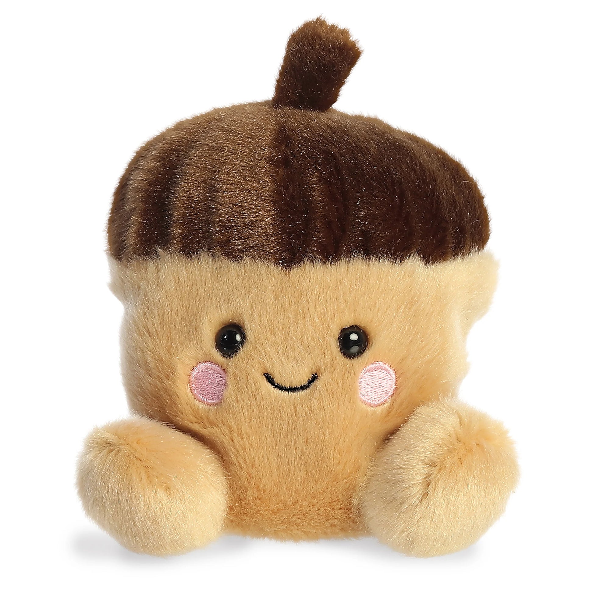 Palm Pals Oak Acorn 4-inch plush featuring a light brown body, dark brown acorn cap with stem, and embroidered rosy cheeks.