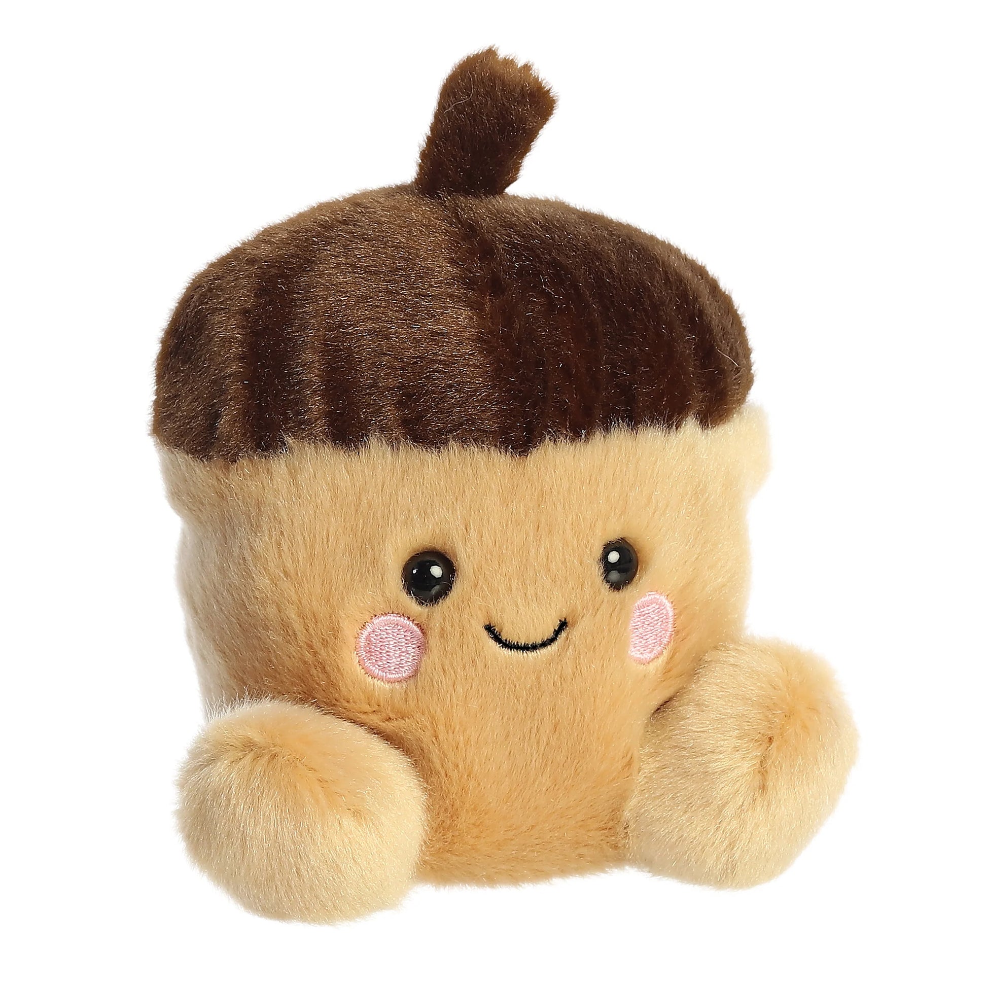 Palm Pals Oak Acorn 4-inch plush featuring a light brown body, dark brown acorn cap with stem, and embroidered rosy cheeks.