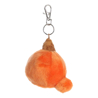 Palm Pals Paisley Pumpkin 4-inch plush clip-on featuring soft orange fur, brown plush stem, rosy cheeks, and a silver keychain clip.