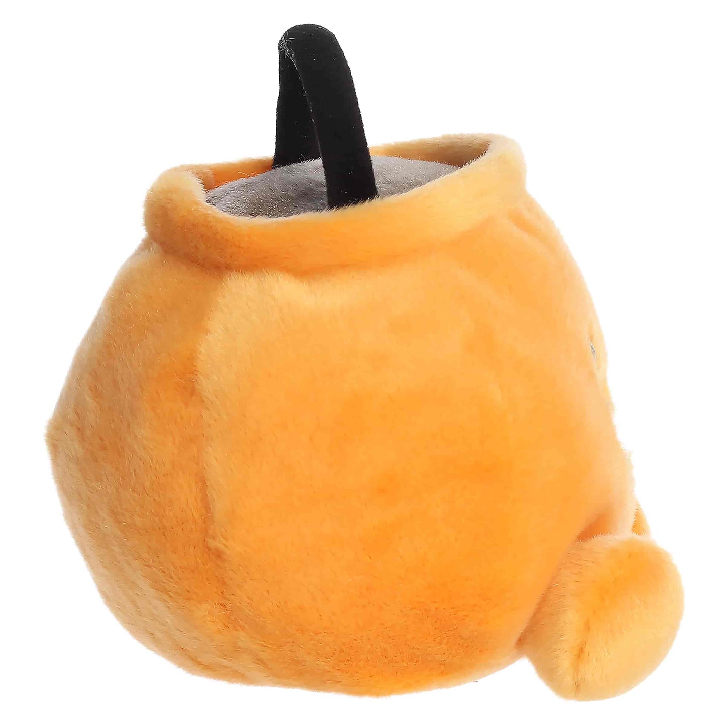 Palm Pals Party Sized Bucky Candy Bucket 7-inch orange plush featuring an embroidered jack-o'-lantern face and black handle.