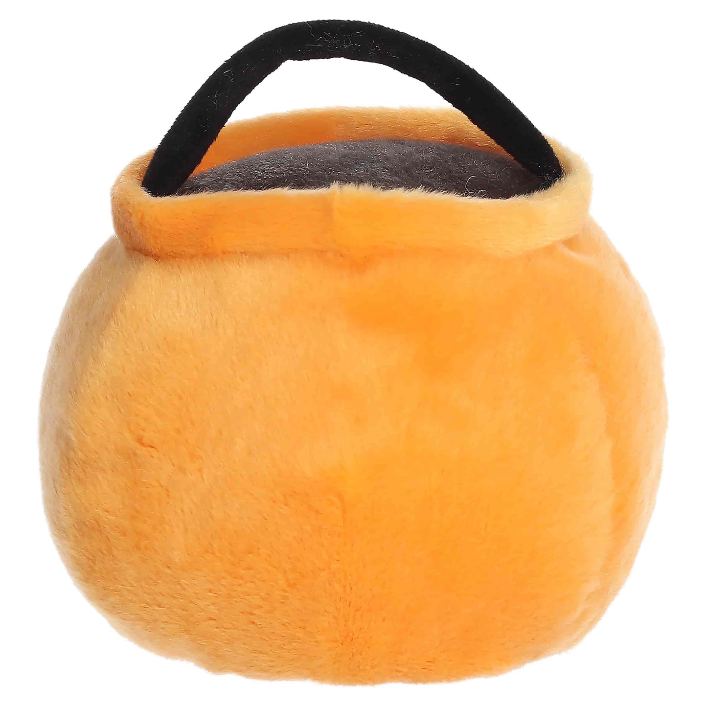 Palm Pals Party Sized Bucky Candy Bucket 7-inch orange plush featuring an embroidered jack-o'-lantern face and black handle.