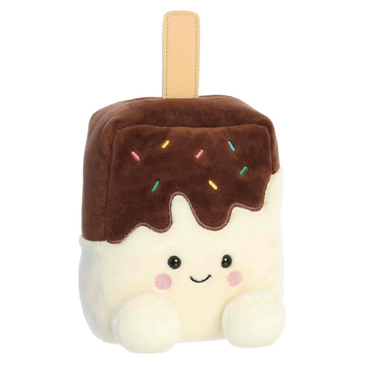 Palm Pals Party-Sized Dolce Ice Cream Bar 8-inch plush featuring a white body, chocolate-dipped top with colorful sprinkles, and a wooden stick.