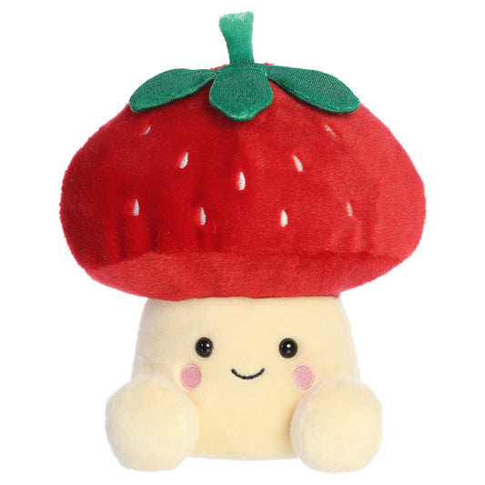 Palm Pals Party-Sized Lucy Strawberry Mushroom plush toy with a vibrant red strawberry-spotted cap and a cheerful cream-colored base