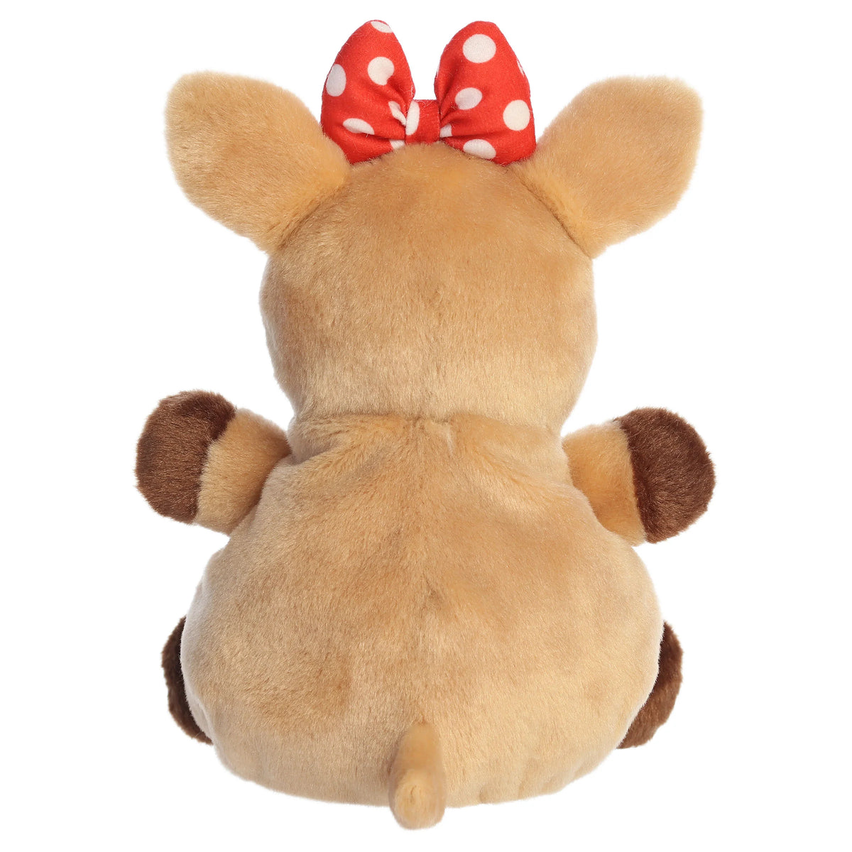 Palm Pals Party Sized Clarice character plush toy from Rudolph the Red-Nosed Reindeer with a red polka dot bow.