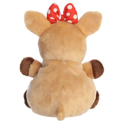 Palm Pals Party Sized Clarice character plush toy from Rudolph the Red-Nosed Reindeer with a red polka dot bow.