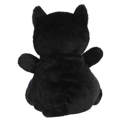 Palm Pals Party-Sized Twilight Black Cat 8-inch plush featuring sleek black fur, bright yellow eyes, and pink embroidered paws.