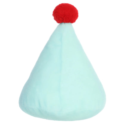 Palm Pals Party-Sized Viva Party Hat plush toy with light blue fur, vibrant polka dots, a red pom-pom, and Happy B-Day embroidery