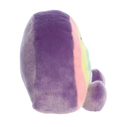 Palm Pals Party-Sized Vivi Rainbow 8-Inch plush featuring pastel colors and smiling face.