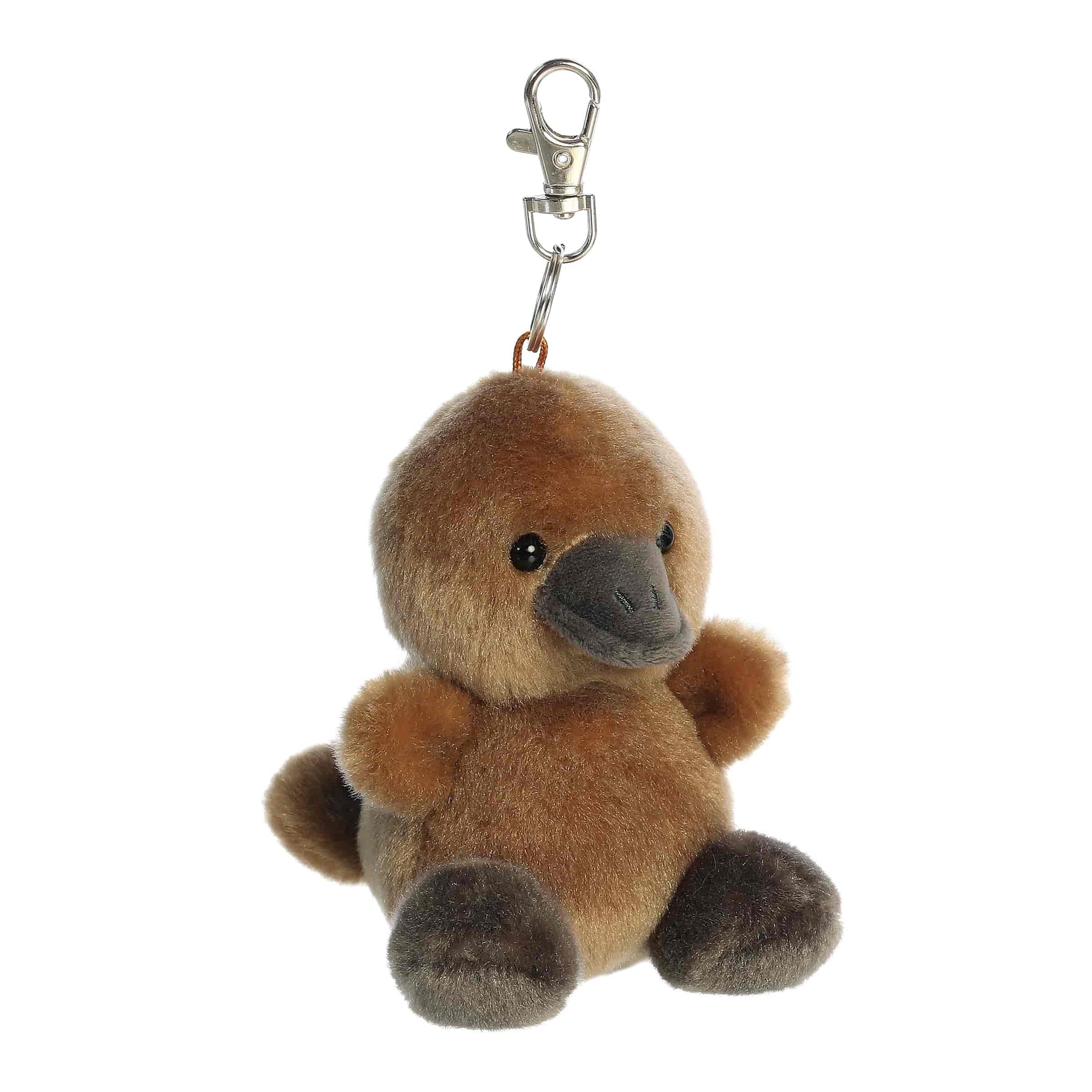 Angled view of Palm Pals Patty Platypus 4-inch clip-on plush soft toy