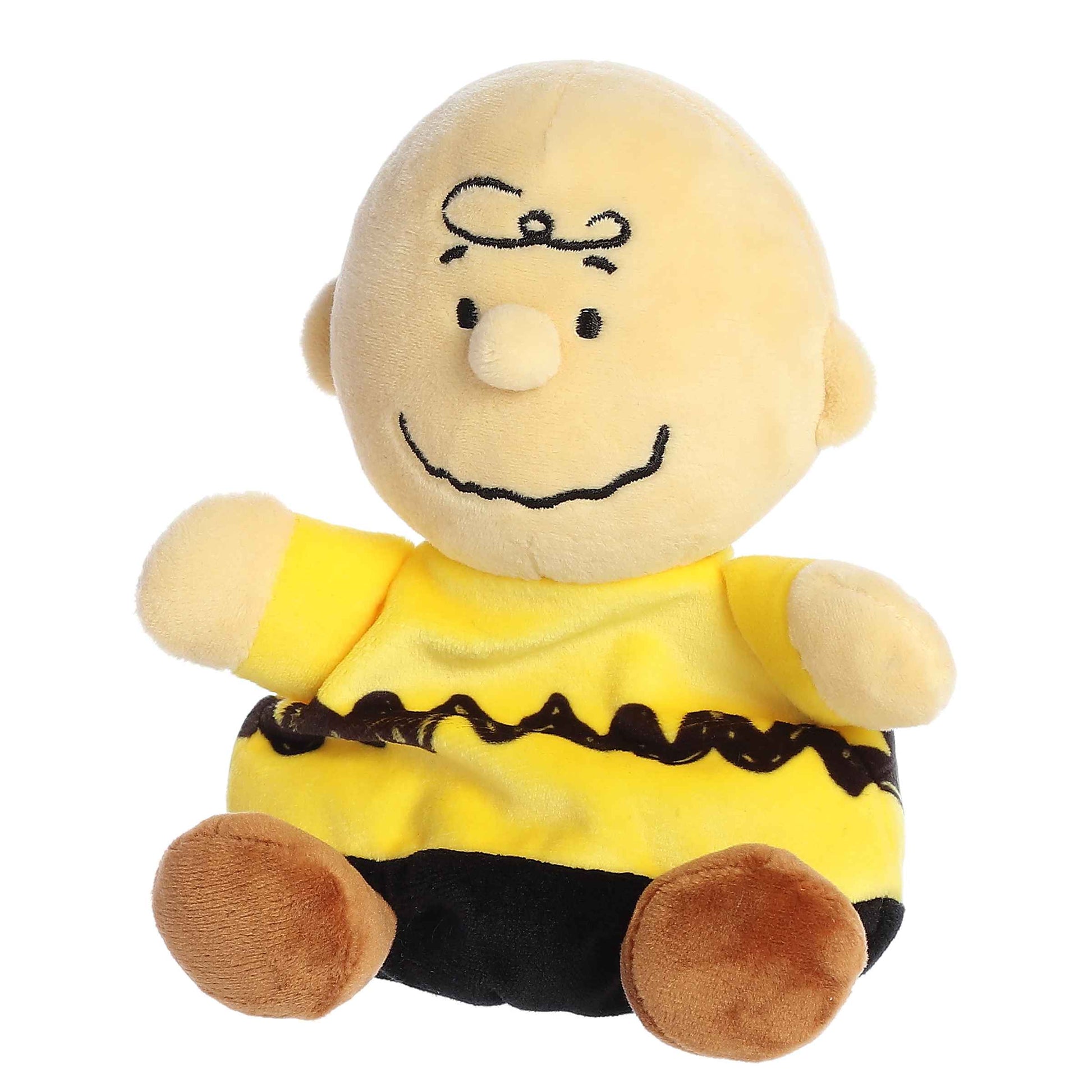 Palm Pals Peanuts Charlie Brown 5-inch plush, wearing his signature yellow zig-zag shirt.