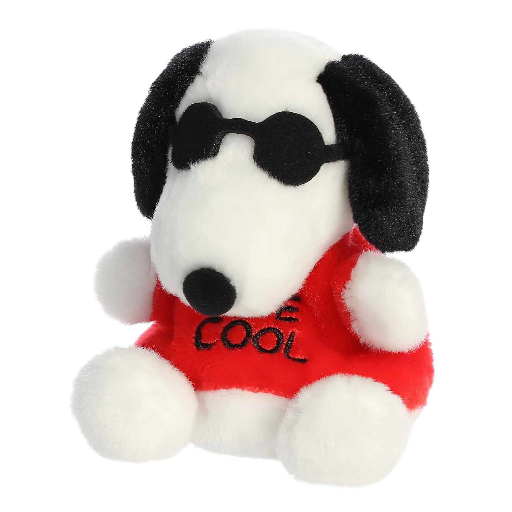 Palm Pals Peanuts Joe Cool 5-inch plush, Snoopy wearing black sunglasses and a red shirt that says COOL.
