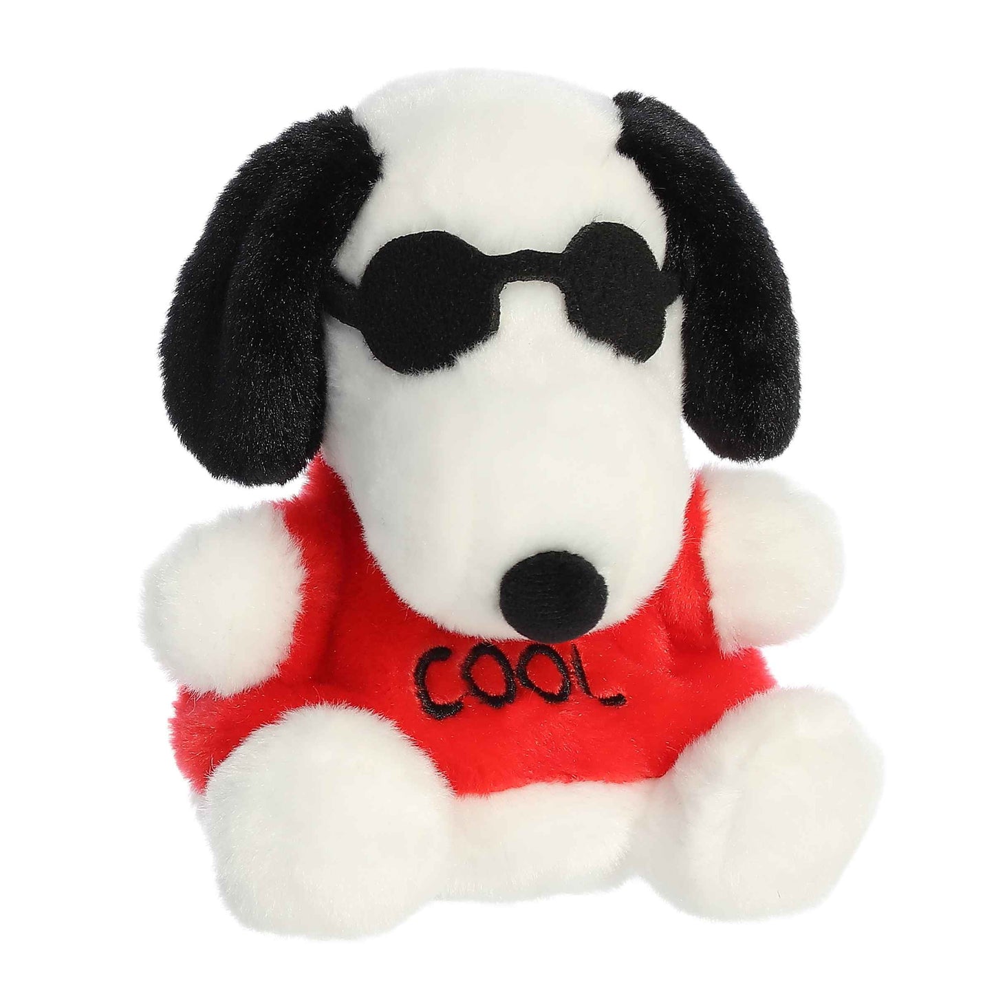 Palm Pals Peanuts Joe Cool 5-inch plush, Snoopy wearing black sunglasses and a red shirt that says COOL.