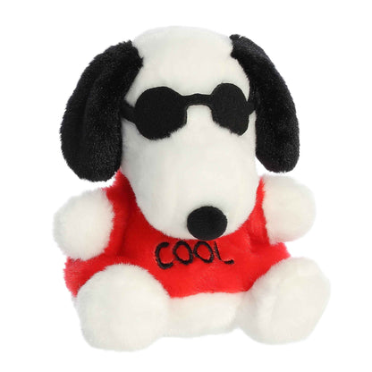 Palm Pals Peanuts Joe Cool 5-inch plush, Snoopy wearing black sunglasses and a red shirt that says COOL.