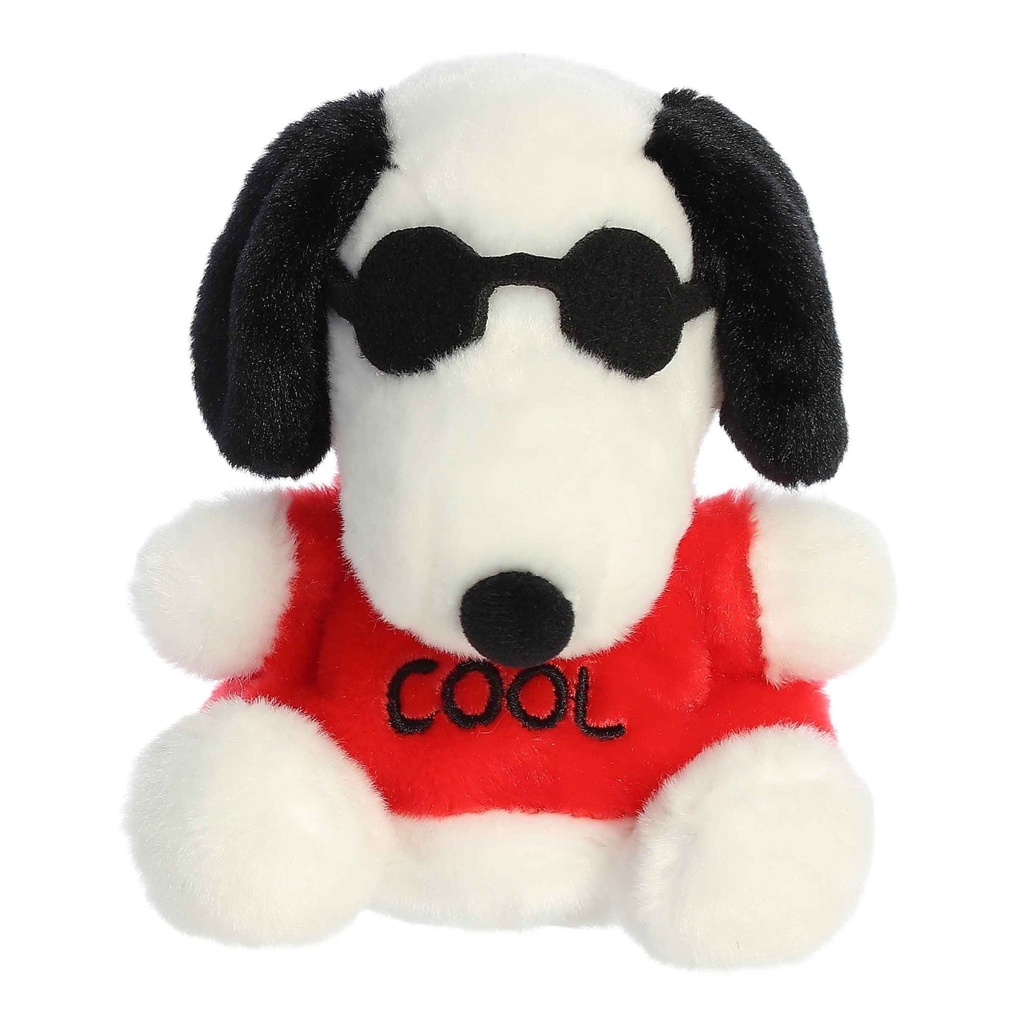 Palm Pals Peanuts Joe Cool 5-inch plush, Snoopy wearing black sunglasses and a red shirt that says COOL.