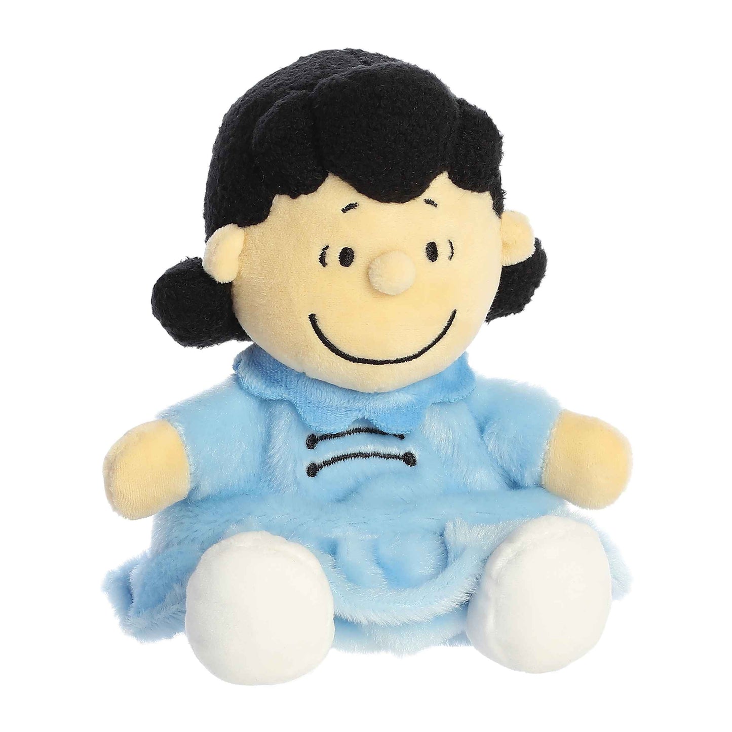 Angled view of Palm Pals Peanuts Lucy 5-inch plush soft toy