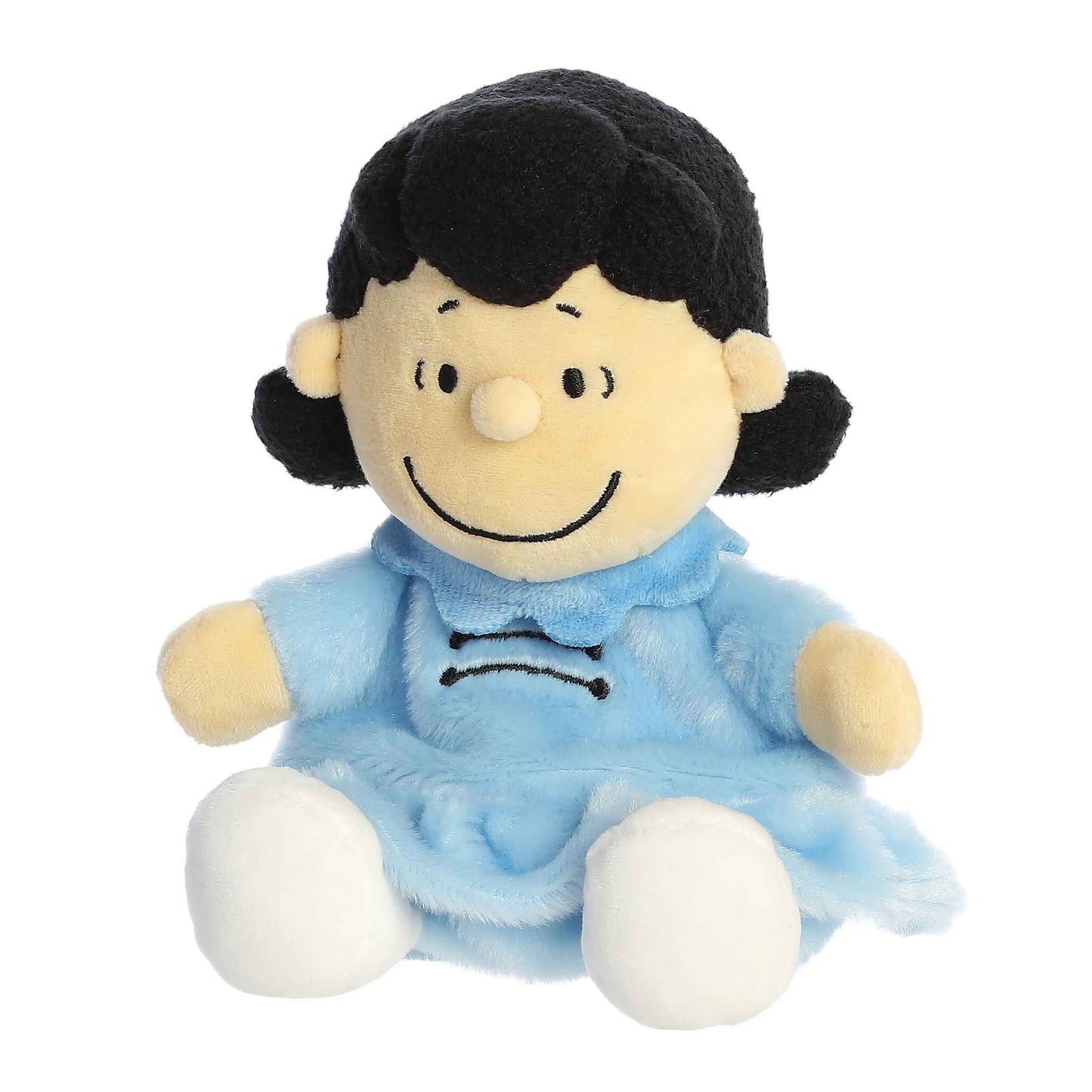 Angled view of Palm Pals Peanuts Lucy 5-inch plush soft toy