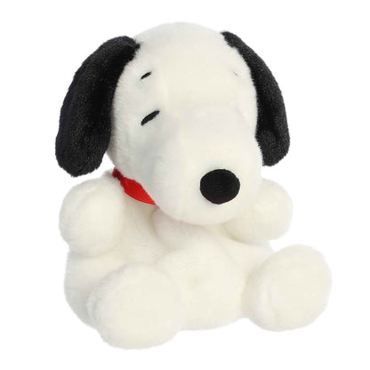 Palm Pals Peanuts Snoopy 5-inch plush soft toy, a white beagle with black ears and a red collar in a sitting pose.