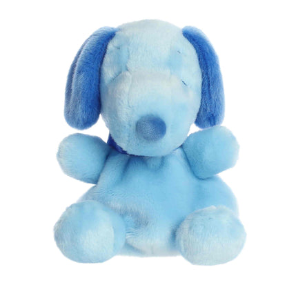 Front view of Palm Pals Peanuts Snoopy Color Collection Blue 5-inch plush soft toy
