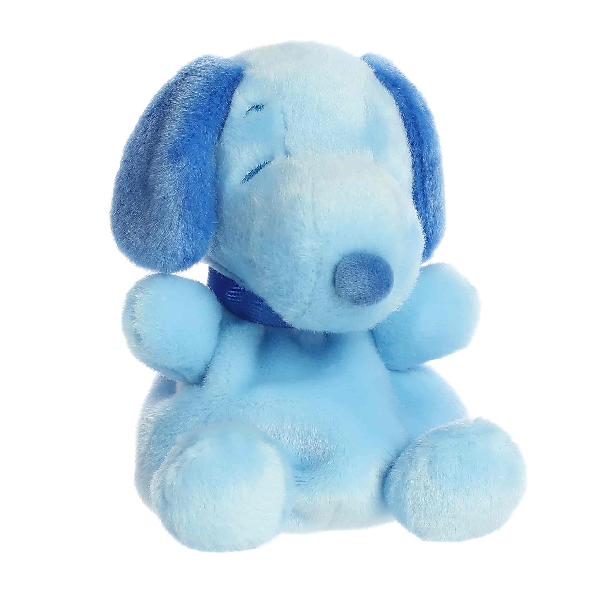 Palm Pals Peanuts Snoopy Color Collection Blue 5-inch plush soft toy, a monochrome blue beagle with a blue collar in a sitting pose.