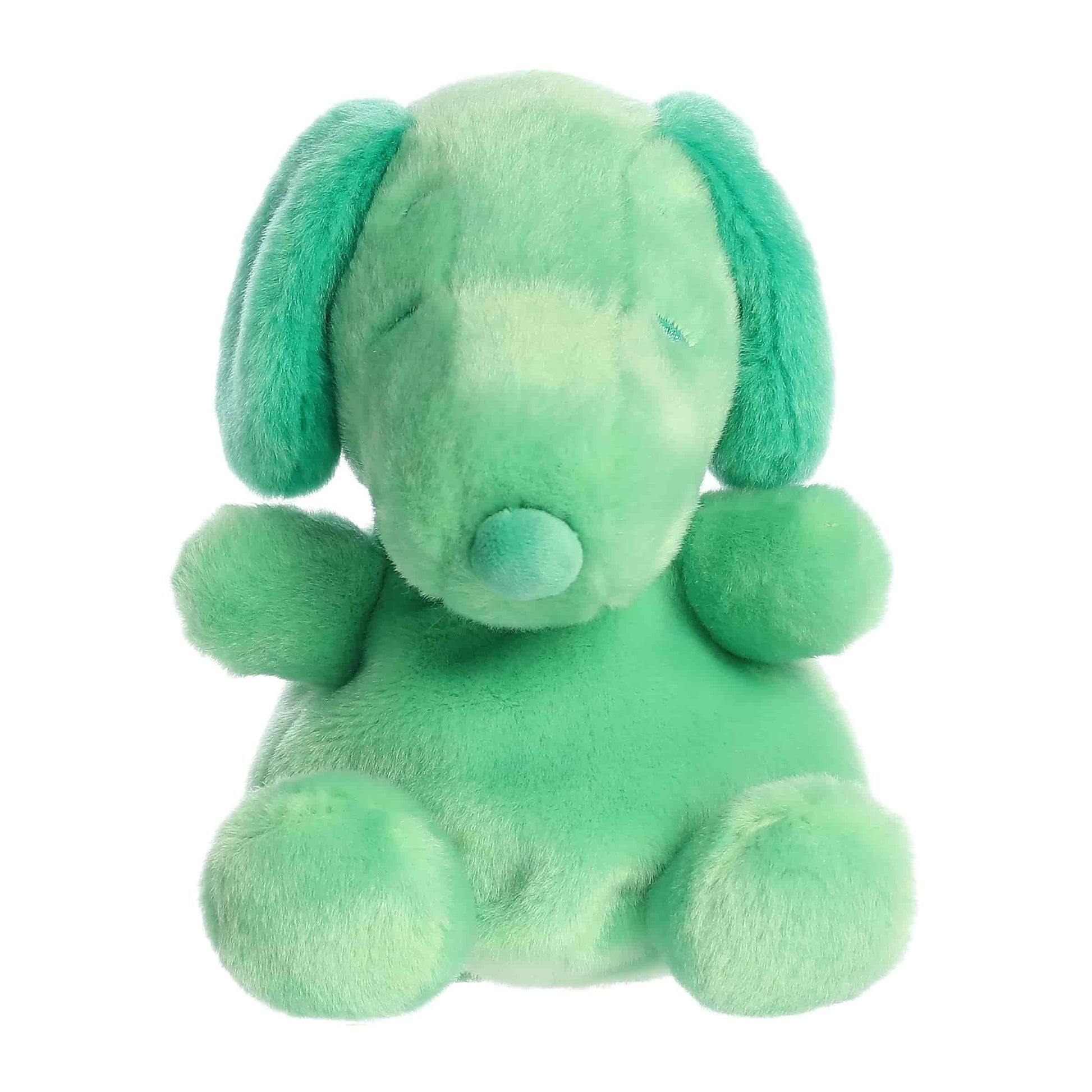 Front view of Palm Pals Peanuts Snoopy Color Collection Green 5-inch plush soft toy