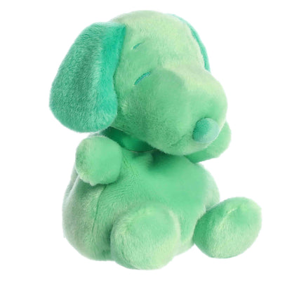 Palm Pals Peanuts Snoopy Color Collection Green 5-inch plush soft toy, a monochrome green beagle with a green collar in a sitting pose.