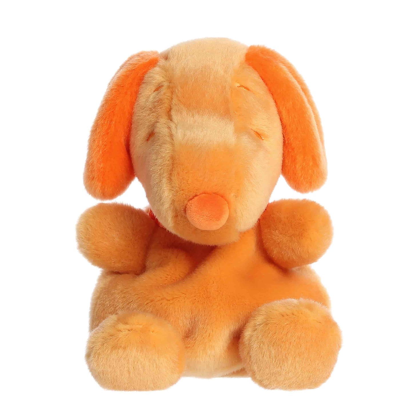 Front view of Palm Pals Peanuts Snoopy Color Collection Orange 5-inch plush soft toy
