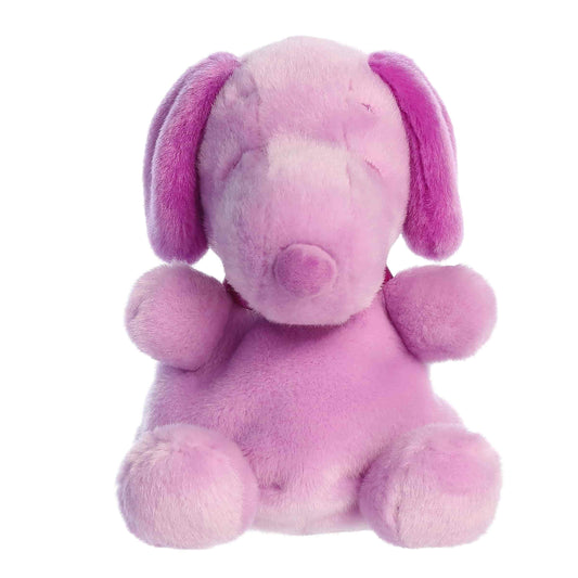 Front view of Palm Pals Peanuts Snoopy Color Collection Purple 5-inch plush soft toy