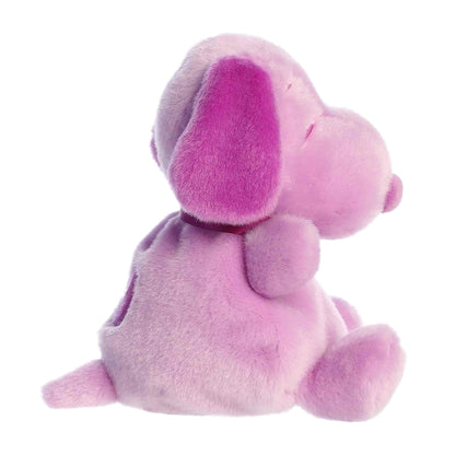 Side view of Palm Pals Peanuts Snoopy Color Collection Purple 5-inch plush soft toy