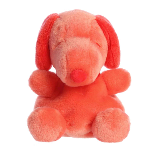 Front view of Palm Pals Peanuts Snoopy Color Collection Red 5-inch plush soft toy