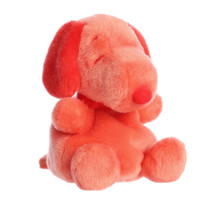 Palm Pals Peanuts Snoopy Color Collection Red 5-inch plush soft toy, a monochrome red beagle with a red collar in a sitting pose.