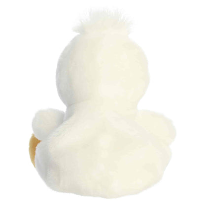 Palm Pals Percy Pelican plush featuring a soft white body, bright yellow beak, and a fuzzy tuft of hair on his head.