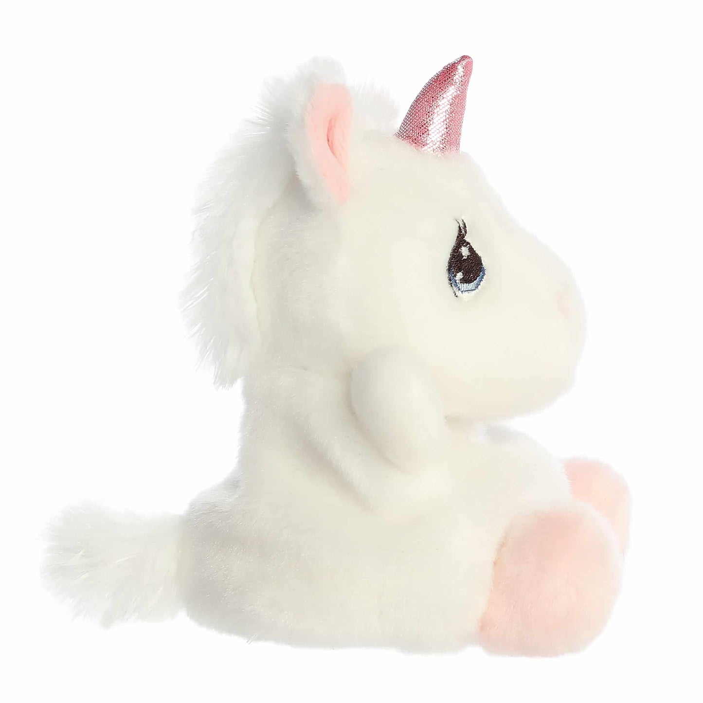 Side view of Palm Pals Precious Moments Sparkle Unicorn 5-inch plush soft toy