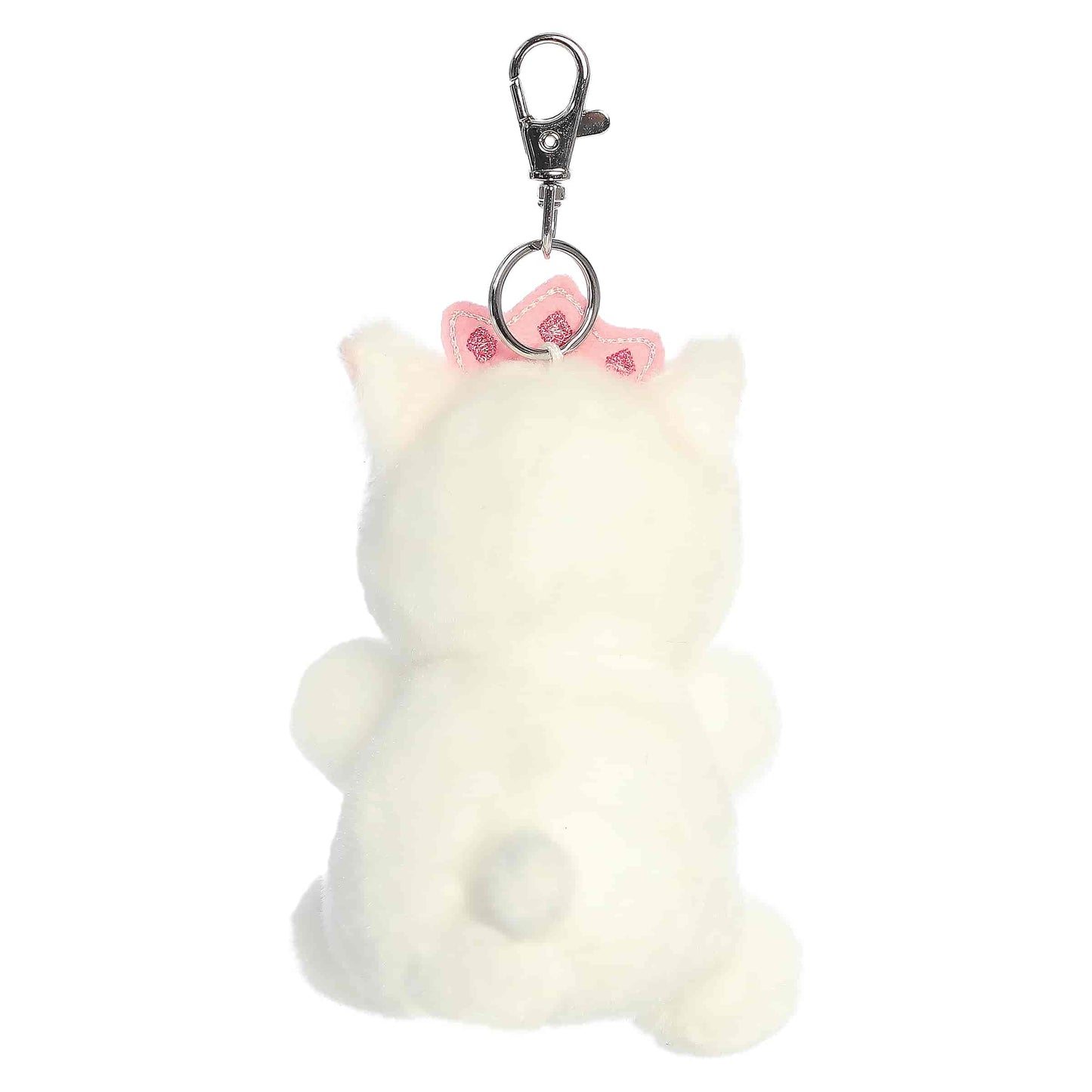 Palm Pals Princess Kitty Clip-On plush featuring soft white fur, a sparkling pink crown, and a metal keychain clip.
