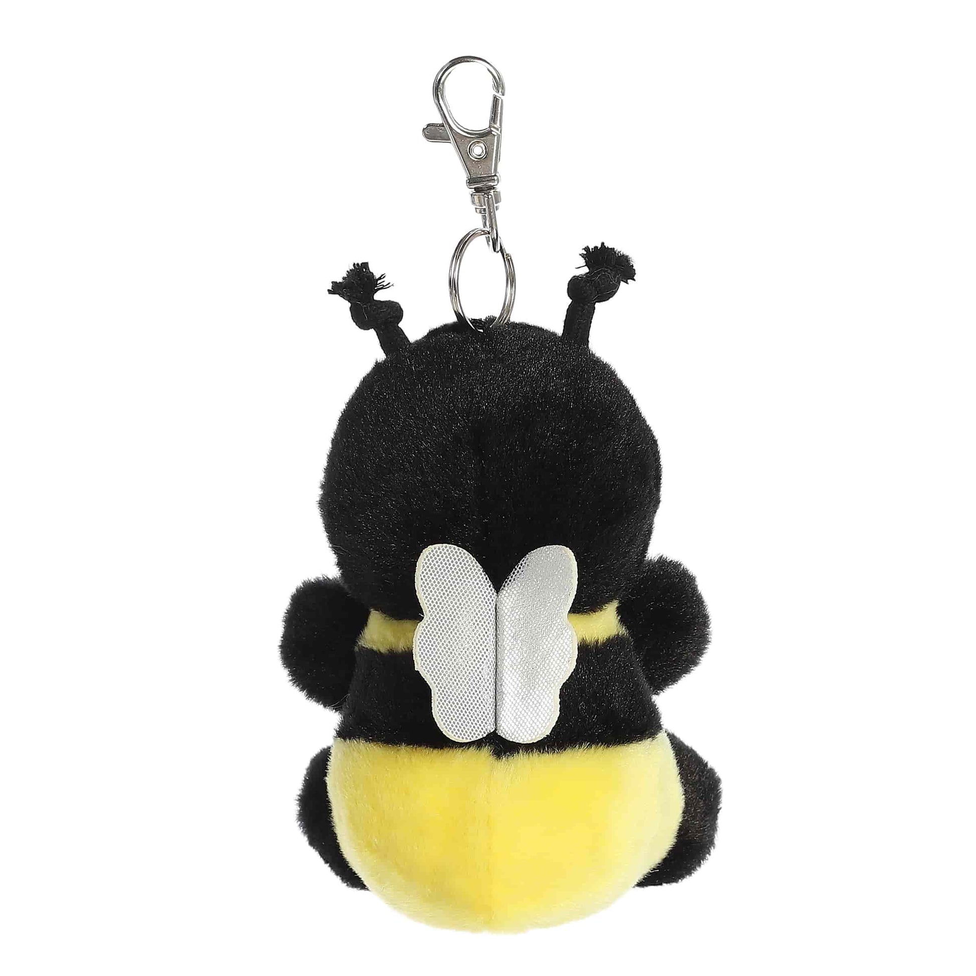 Back view of Palm Pals Queeny Bee, a 4-inch black and yellow plush clip.
