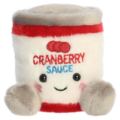 Palm Pals Quinn Cranberry Sauce 4-inch plush can featuring embroidered red and blue lettering, red cranberry details, and gray plush feet.