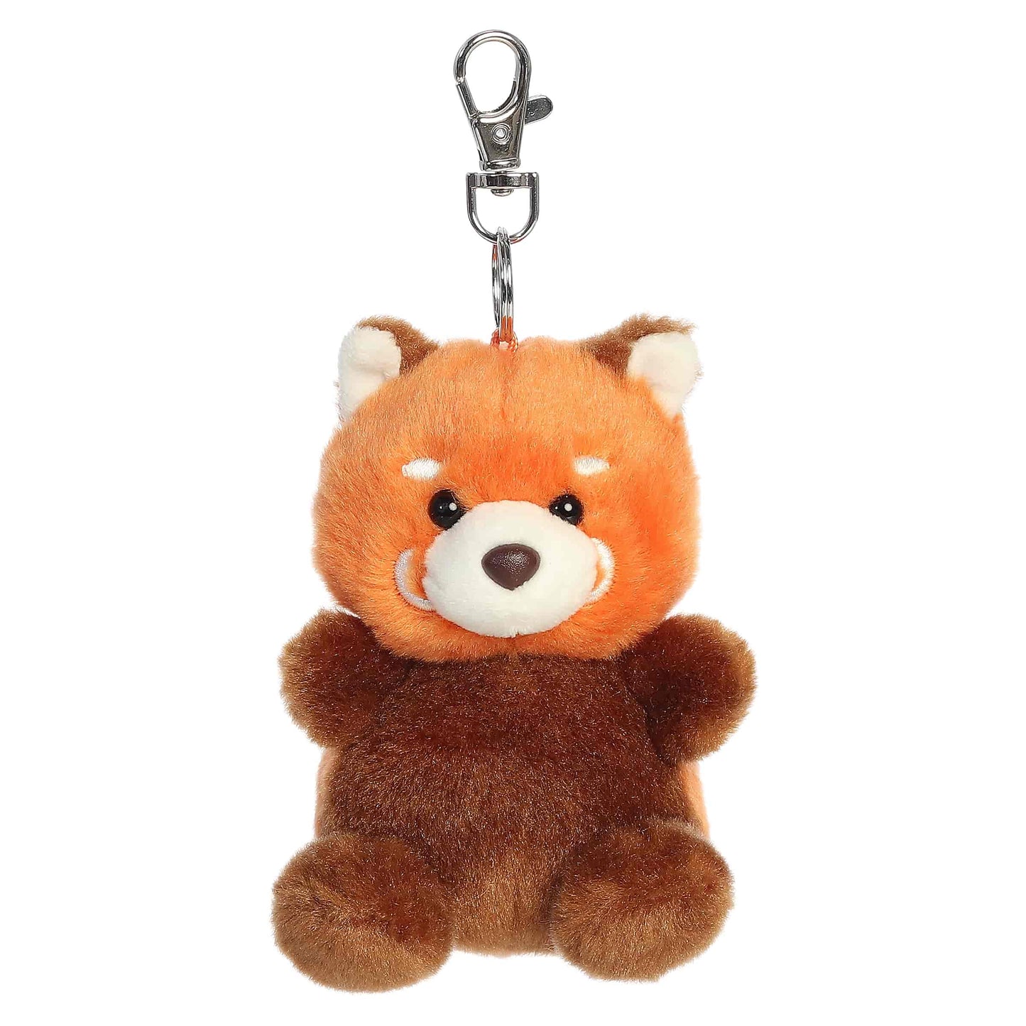 Palm Pals Rei Red Panda Clip-On plush featuring a bold russet coat, fluffy ears, and a metal keychain clip.