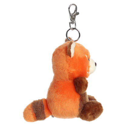 Palm Pals Rei Red Panda Clip-On plush featuring a bold russet coat, fluffy ears, and a metal keychain clip.