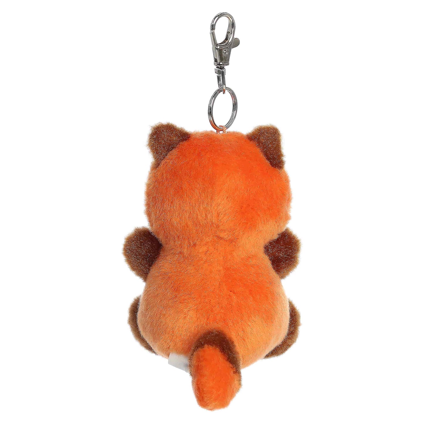 Palm Pals Rei Red Panda Clip-On plush featuring a bold russet coat, fluffy ears, and a metal keychain clip.