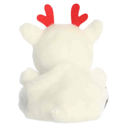 Palm Pals Rem Peppermint Reindeer 5-inch white plush featuring red-and-white striped peppermint antlers and brown hooves.