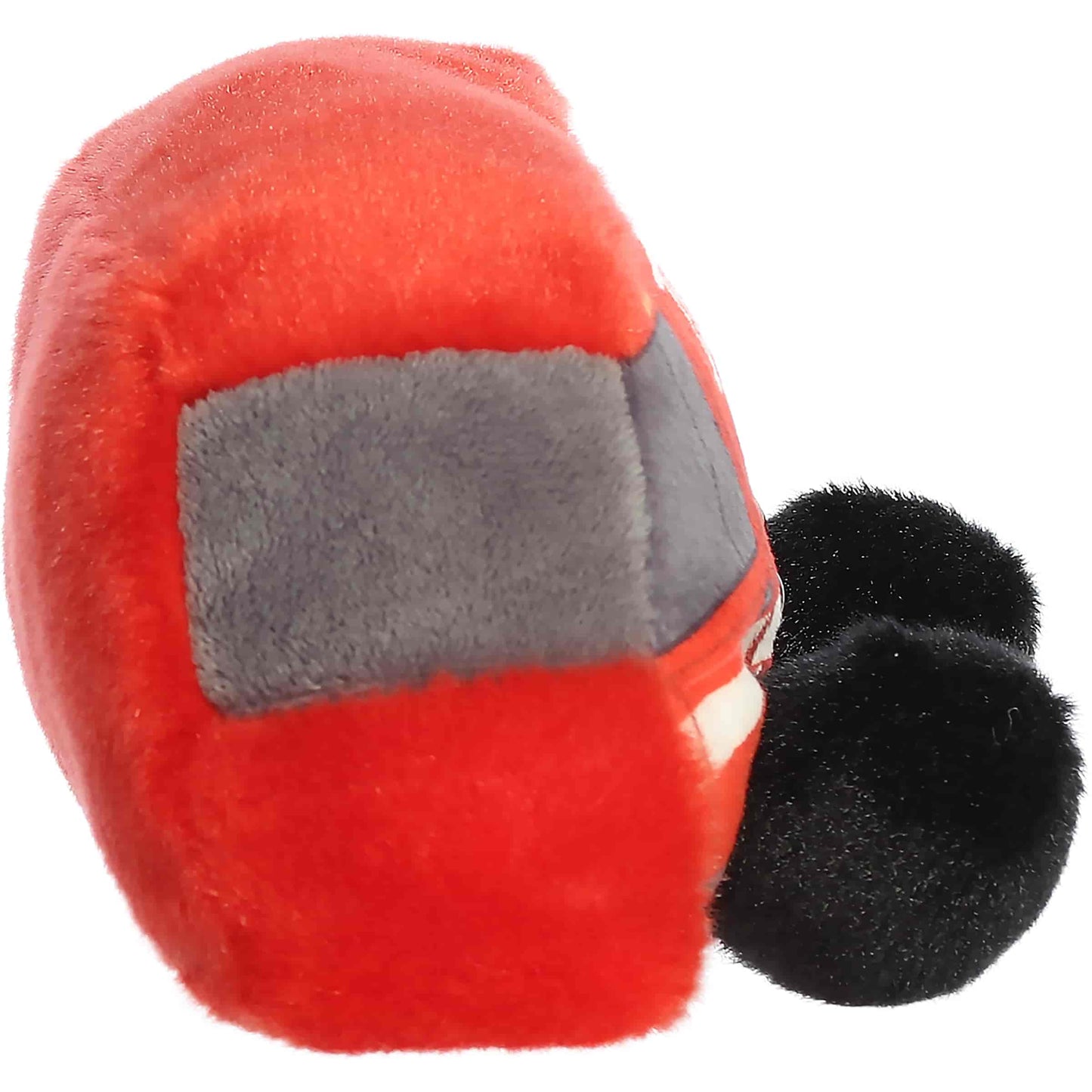 Palm Pals Rescue Firetruck plush featuring a bright red body, printed ladder and hose details, soft black wheels, and a sweet blushing face.