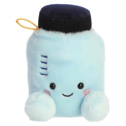 Palm Pals Rowan Water Bottle plush featuring a light blue body, dark navy lid, tiny handle, and a sweet smiling face.