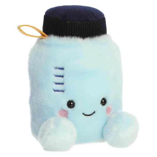 Palm Pals Rowan Water Bottle plush featuring a light blue body, dark navy lid, tiny handle, and a sweet smiling face.