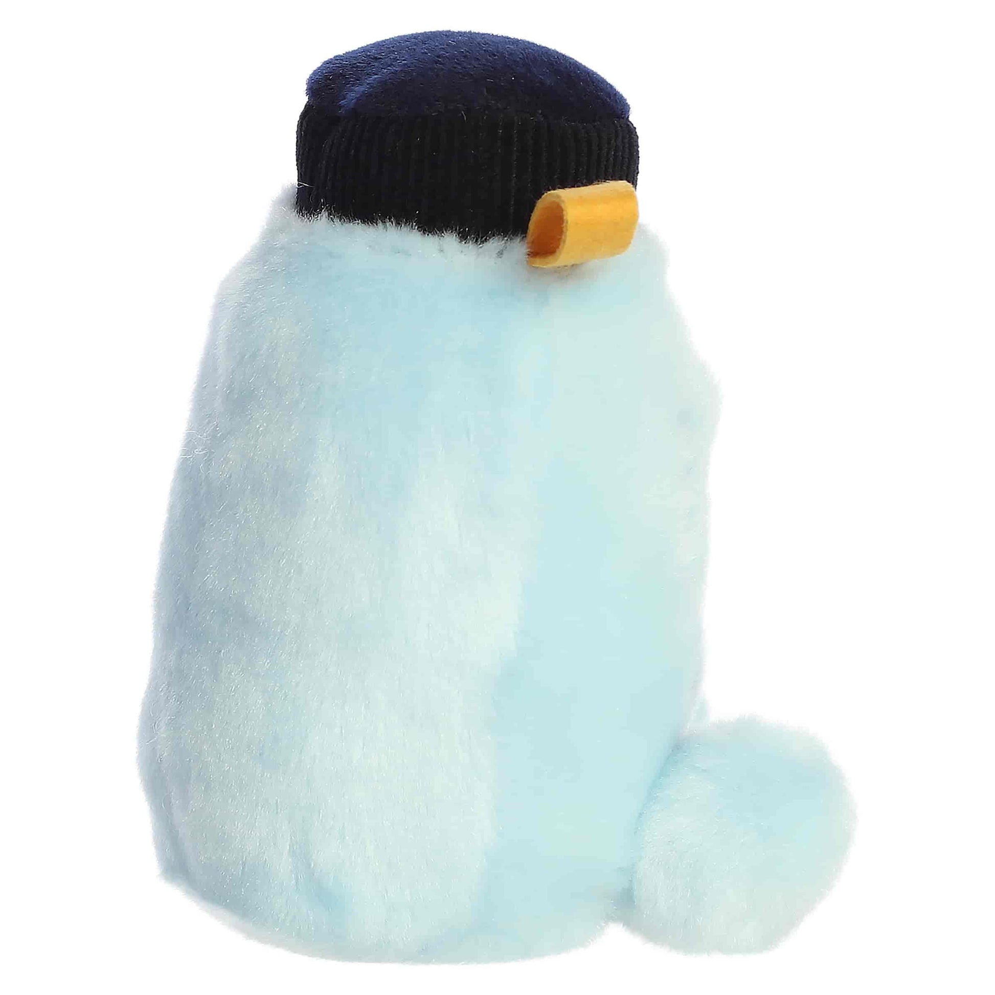 Palm Pals Rowan Water Bottle plush featuring a light blue body, dark navy lid, tiny handle, and a sweet smiling face.