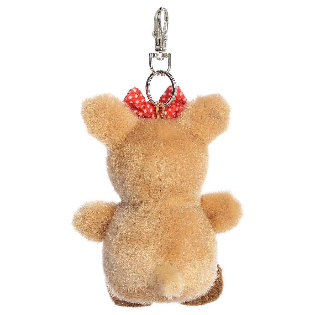 Palm Pals Clarice clip-on keychain plush toy with a red polka dot bow from Rudolph the Red-Nosed Reindeer.