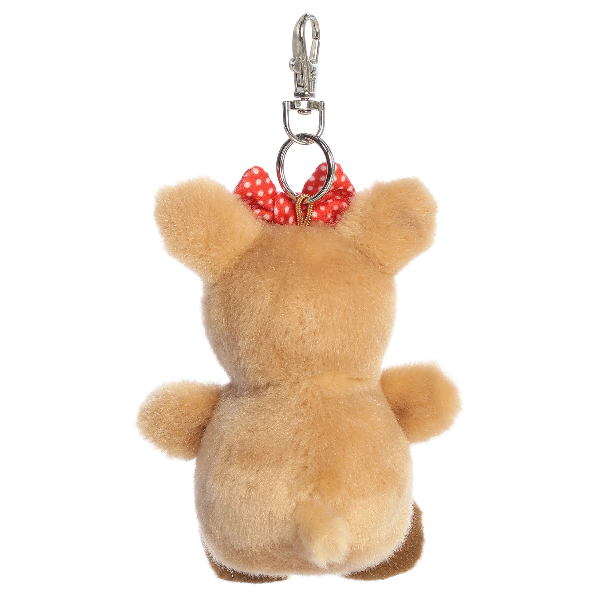 Palm Pals Clarice clip-on keychain plush toy with a red polka dot bow from Rudolph the Red-Nosed Reindeer.