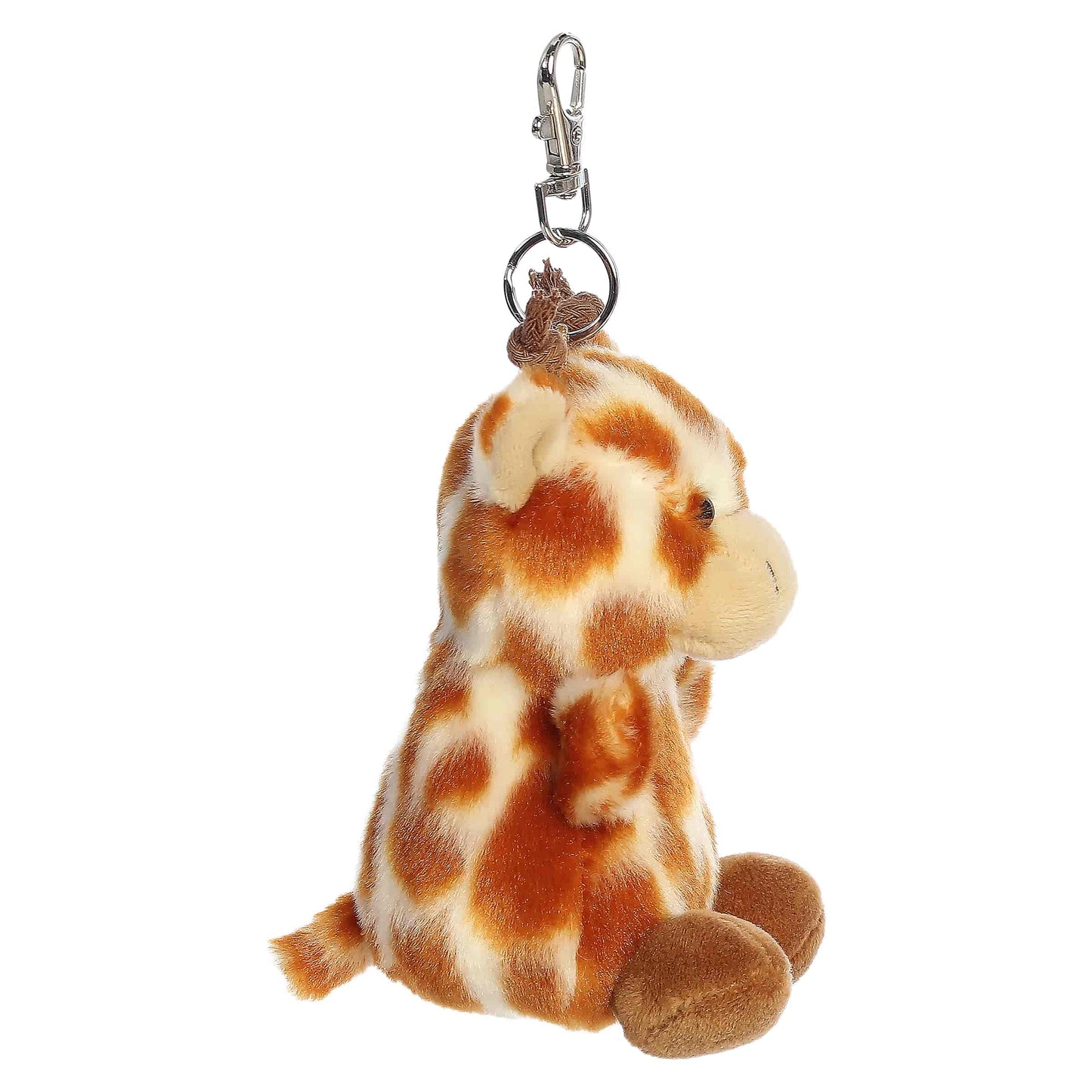 Palm Pals Safara Giraffe Clip-On plush featuring iconic brown spots, cute little horns, and a metal keychain clip.