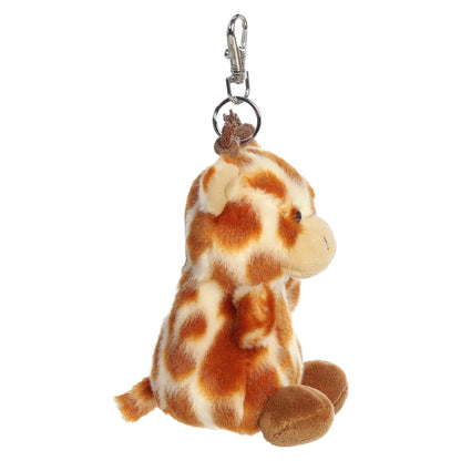 Palm Pals Safara Giraffe Clip-On plush featuring iconic brown spots, cute little horns, and a metal keychain clip.